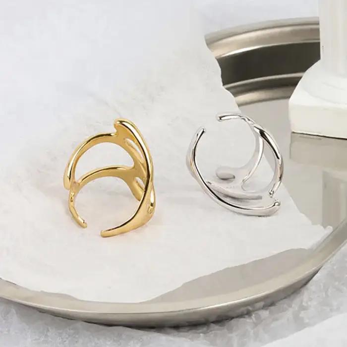Bague ouverte plissée irrégulière Vintage couleur or pour femmes et hommes