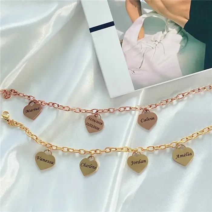 Bracelets pour femme personnalisé en forme de coeur Bracelet à breloques nom