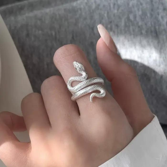 Bagues en argent Sterling 925 pour femmes, Vintage, fait à la main, réglable en forme de serpent, ba