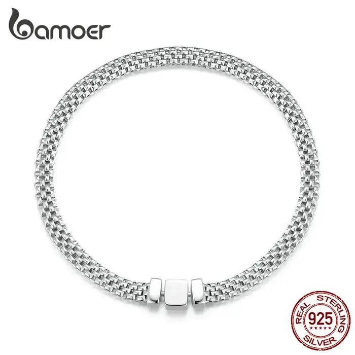 Bamoer Bracelet tressé 925 en argent Sterling Unique boucle carrée