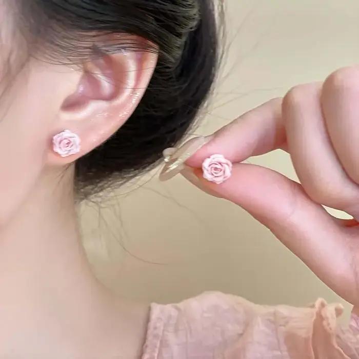 Boucles d'oreilles à fleurs roses pour femmes et filles