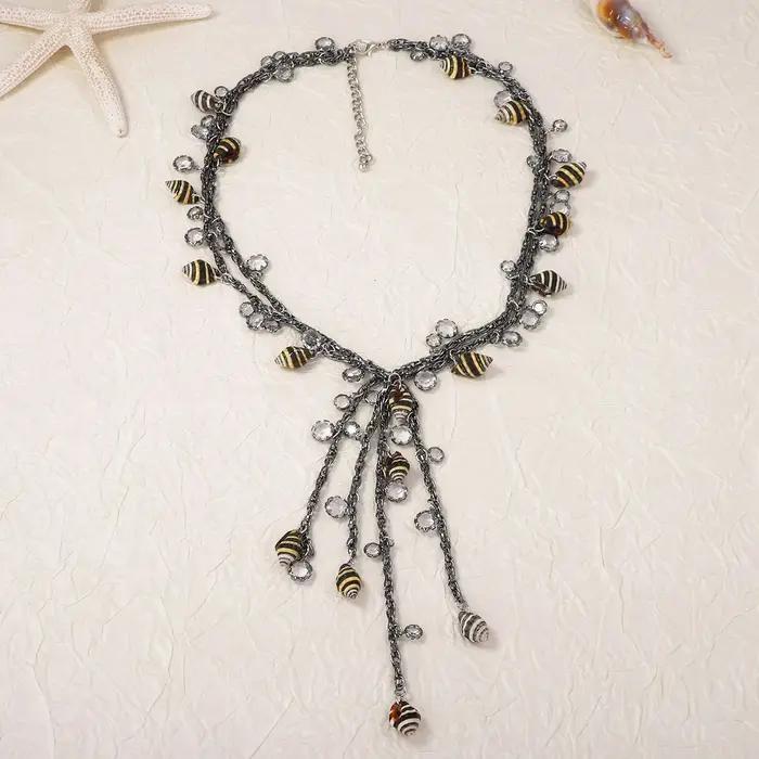 Nouveaux Colliers ZAA Style Bohème Tendance Estivale avec Chaînes Métalliques et Breloques Coquillages pour Femmes