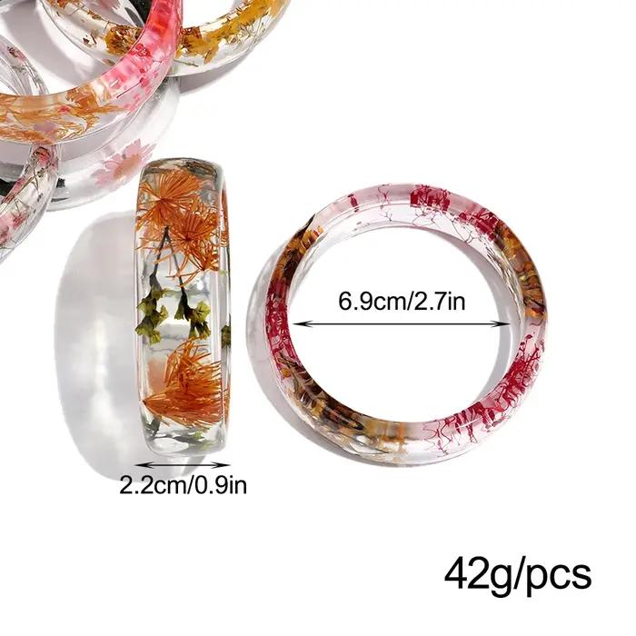 Nouveau bracelet large en résine époxy avec fleurs séchées pour femme