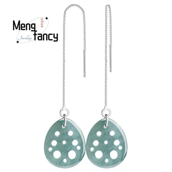 Boucles d'oreilles en jadéite naturelle avec fil d'oreille en argent S925, style ancien personnalisées pour femmes, bijoux à la mode pour occasions spéciales