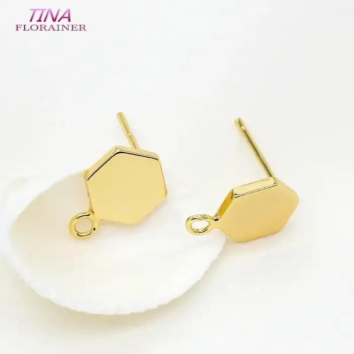 Boucles d'oreilles hexagonales plaquées or 14 carats, boucle d'oreille simple, crochet, matériel de bijoux pour le bricolage, boucle d'oreille exécutive, vente en gros, 6 pièces