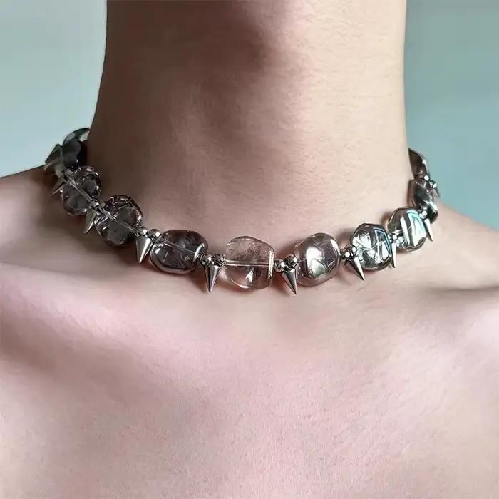 Collier néo-gothique ZHUHE en cristal avec rivets pour homme et femme pour soirée et cérémonies spéciales