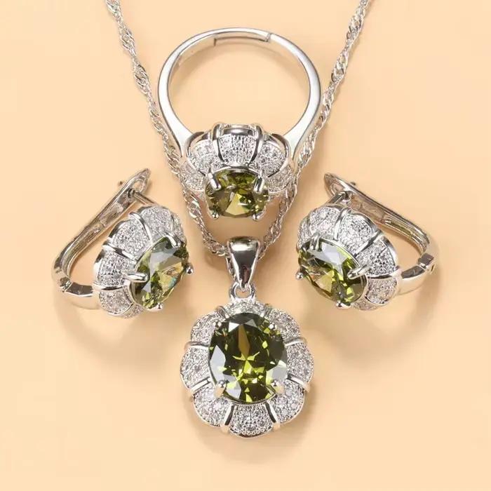 Ensemble de bijoux en zircon cubique bleu pour femme, collier, boucles d'oreilles et bague en argent 925 pour mariage et cérémonies de vie