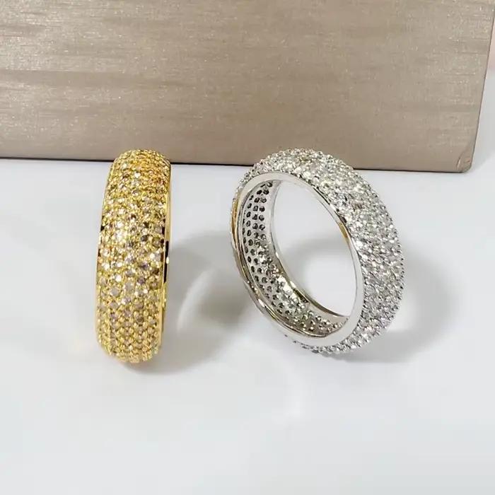 Bague en argent sterling 925 plaqué or 18 carats avec diamant, bague circulaire élégante et décorative, éblouissante