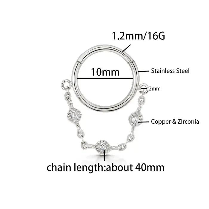 16G chaîne en acier inoxydable conque oreille Piercing articulé Clicker Segment Septum