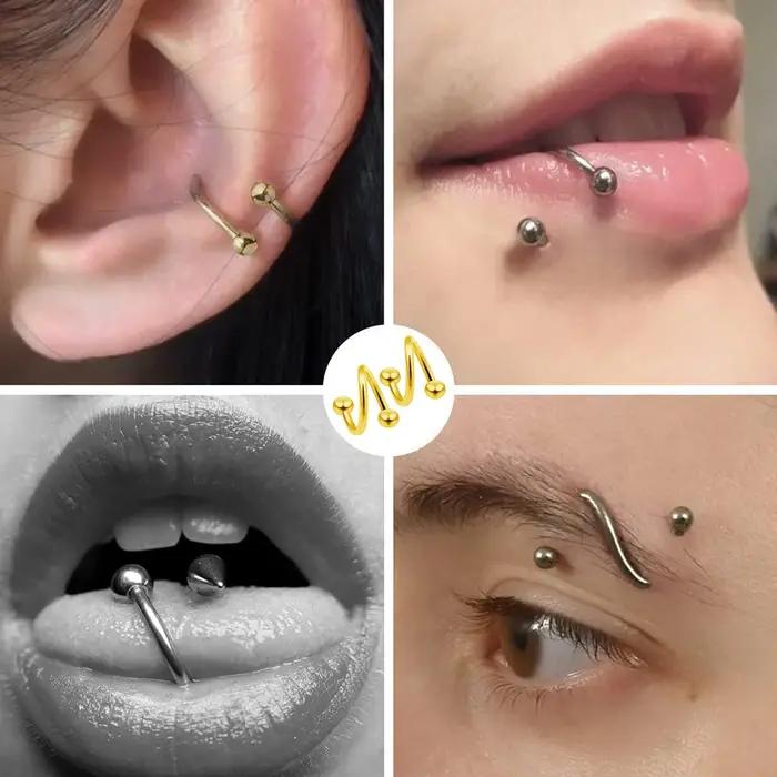 Boucles d'oreilles spirales en acier inoxydable plaquées argent pour piercing septum tragus rook labret cartilage bijoux multicolores femmes