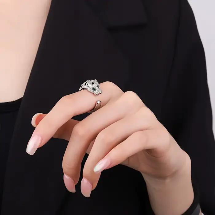 Bague réglable léopard émeraude rétro