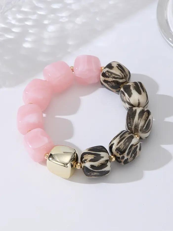 Bracelet en acrylique imprimé léopard pour femme, perles en résine marbrée multicolores audacieuses,