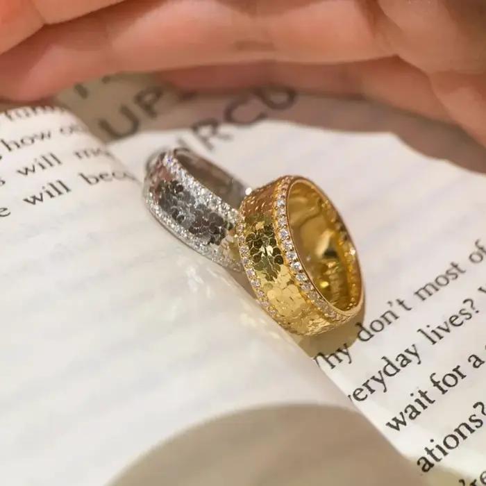Bague Vintage en argent 925 avec diamants cloutés et paillettes