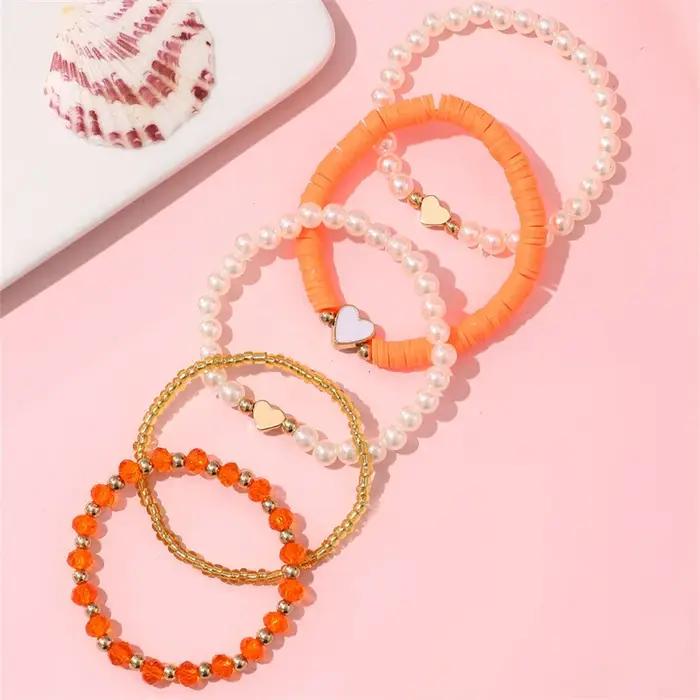 Lot de 5 bracelets perlés mignons pour filles – Fabriqués à la main avec des fausses