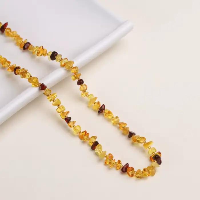 Collier de perles en pierre brute d'ambre naturelle pour femmes, pierres précieuses de guérison, bijoux fins, ambre baltique véritable, colliers de perles en pierre caída