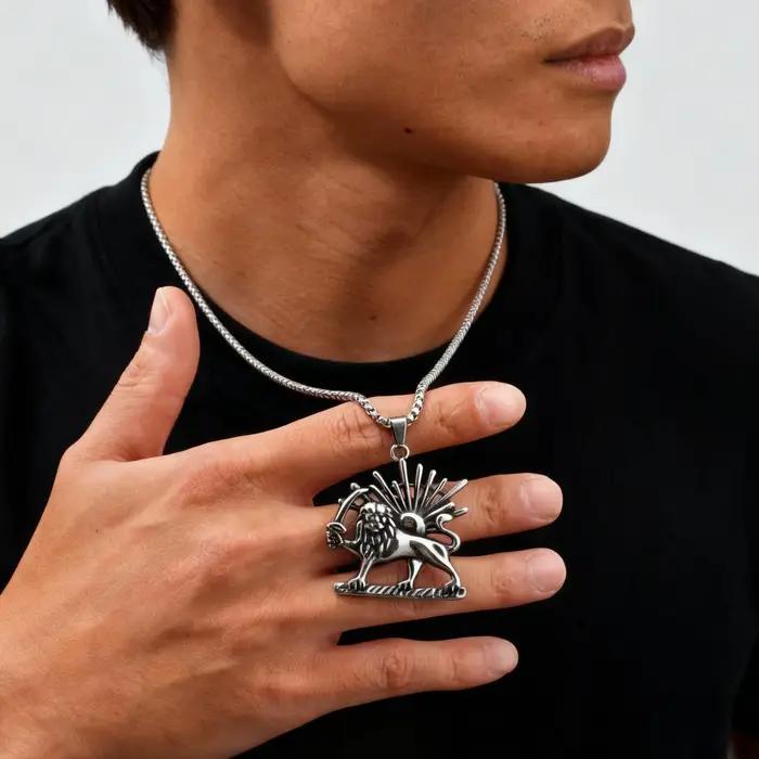 Collier Persan Shir Khorshid Lion Soleil Pahlavi pour Hommes
