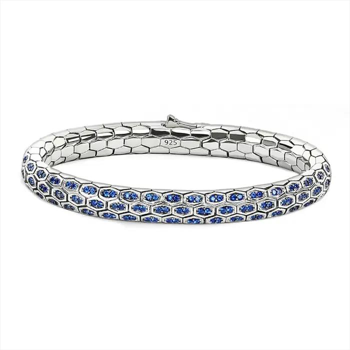 Bracelet Serpent Nid d'Abeille Micro-Pavé CZ Saphir Blanc Vert Noir Cristal Zircon Anti-ternissement Bijoux de Soirée pour Elle et Lui