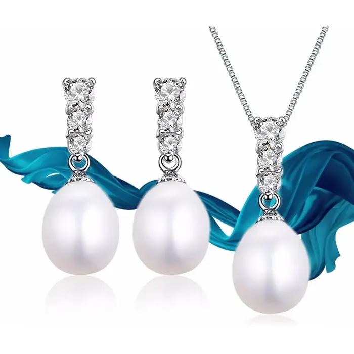 Ensemble de bijoux en argent sterling 925 avec perles d'eau douce naturelles pour femmes romantiques et modernes occasions d'engagement