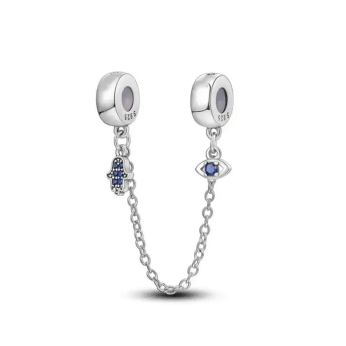 Pendentif en argent 925 motif palme bleue yeux papillon perle bracelet original accessoire diy bijou raffiné occasions spéciales