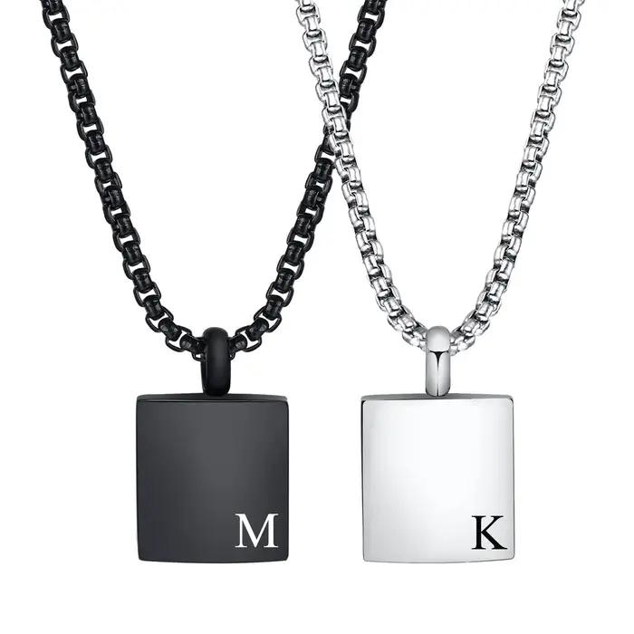Collier initial personnalisé pour hommes acier inoxydable lettre majuscule alphabets A-Z pendentif carré géométrique monogramme collier occasionnels