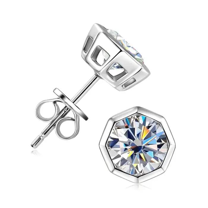 IOGOU 1CT D Moissanite Solitaire Couple boucle d'oreille en argent Sterling 925 Polygo boucles d'oreilles pour femmes hommes avec certificat bijoux
