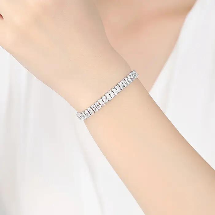 Buyee 925 Bracelet femme en argent Sterling pour femmes cristal blanc mode mariage bijoux fins Bracelets cadeau