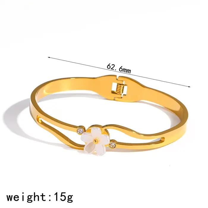 Bracelet de poignet ouvert élégant pour femme, motif branche fleurie, en acier inoxydable, étanche,