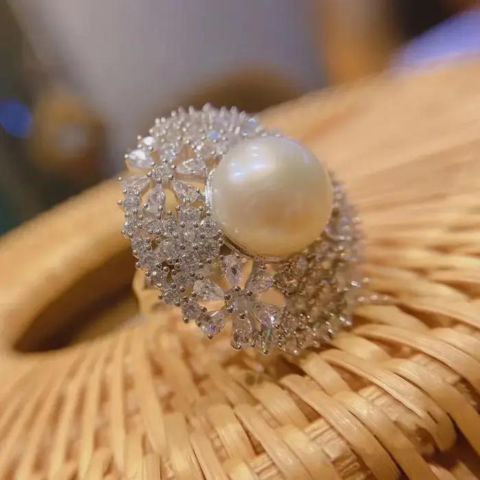 Bague en perles super grandes en argent sterling 925 pour femmes style bohème occasions spéciales partys fiançailles mariages