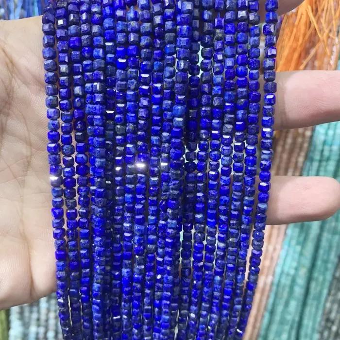 Lapis Lazuli 3x3mm carré à facettes pierre naturelle péridot Alashan agate Cube en vrac pour la fabrication de bijoux Bracelet à bricoler soi-même 15 pouces