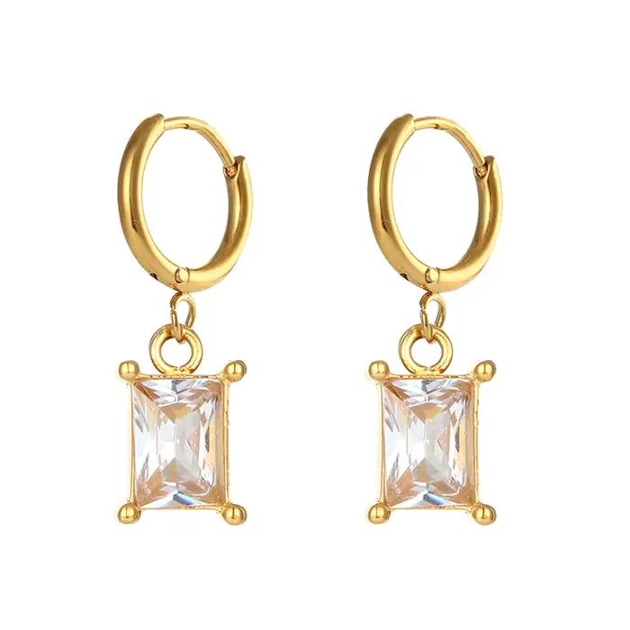 Bijoux de noël minimaliste petit rectangle Zircon pierre breloque Huggie boucles d'oreilles pour fem
