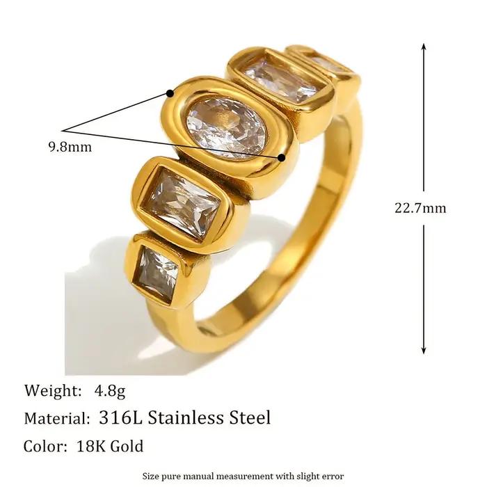 Bague géométrique en acier inoxydable 316L sertie de zirconium blanc élégante pour femmes occasions spéciales fantaisie moderne alliance mariage