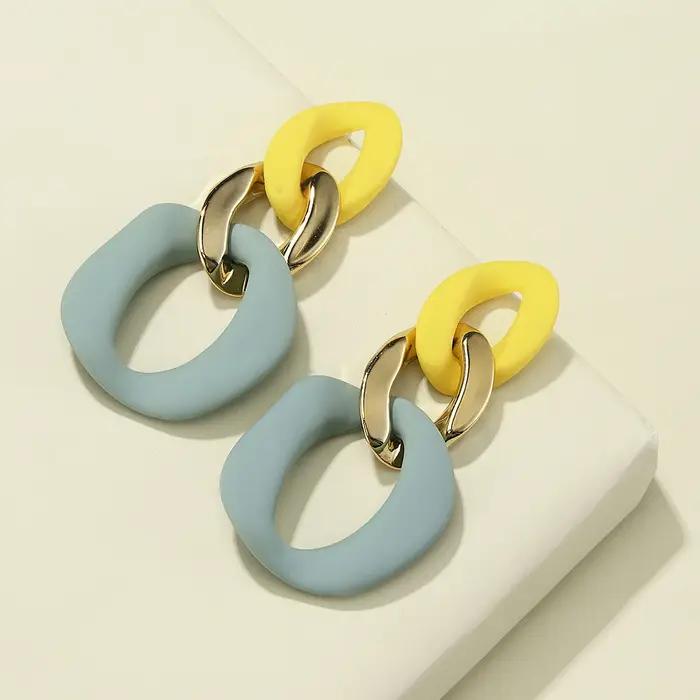 Boucles d'oreilles jaunes AYAYOO style bohème pendantes avec motifs géométriques pour femmes grandes occasions et looks modernes