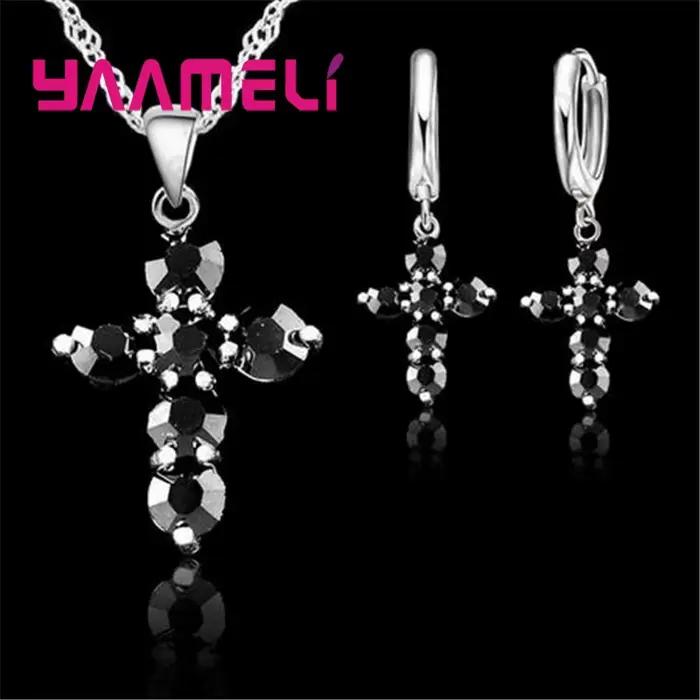 Ensemble de bijoux en argent sterling serti de zircone cubique croix collier et boucles d'oreilles pour mariage fiançailles anniversaire fête