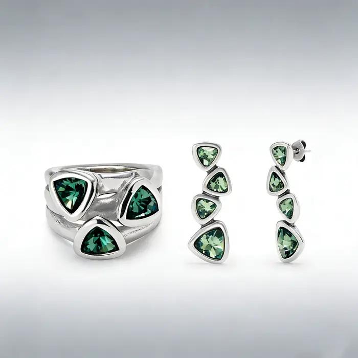 Bijoux en argent de haute qualité très vendus, ensemble de bagues et de boucles d'oreilles avec cris