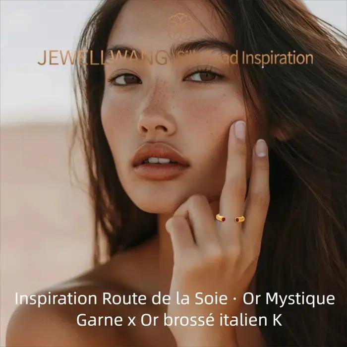 JEWELLWANG Bague ouverte ajustable en grenat naturel