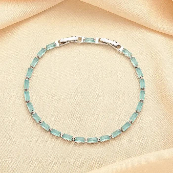 Bracelet carré bleu en argent sterling 925 de luxe avec chaîne à griffes carrées en zircone cristalline - Bijoux faits à la main