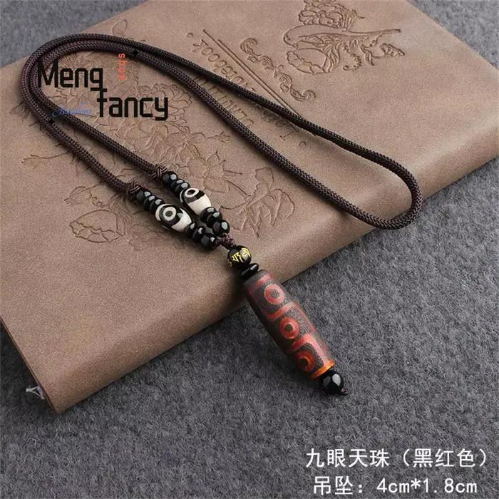 Chaîne de pull en agate naturelle perles de ciel à neuf yeux style ethnique rétro pendentif bijoux simples à la mode cadeau de vacances pour couple