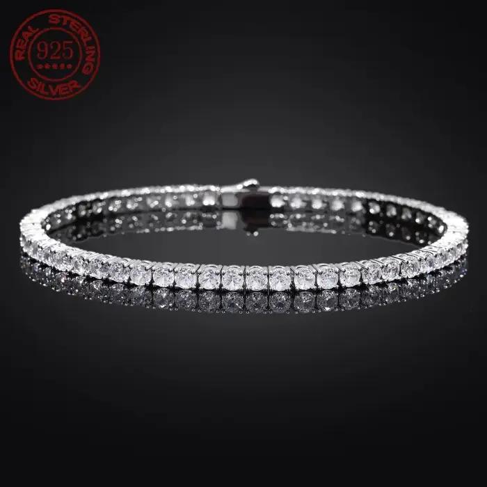 Bracelet de tennis en Zircon plaqué argent 925, or 18 carats, qualité 5A, pour hommes et femmes, per