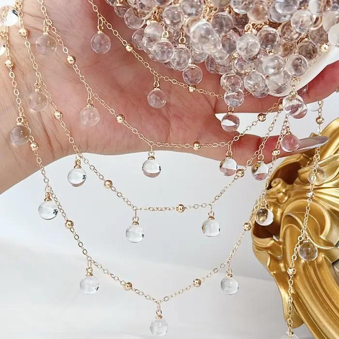 Pendentif en perles de verre rondes transparentes avec chaîne en métal pour créer des colliers et bracelets élégants pour femmes occasions spéciales