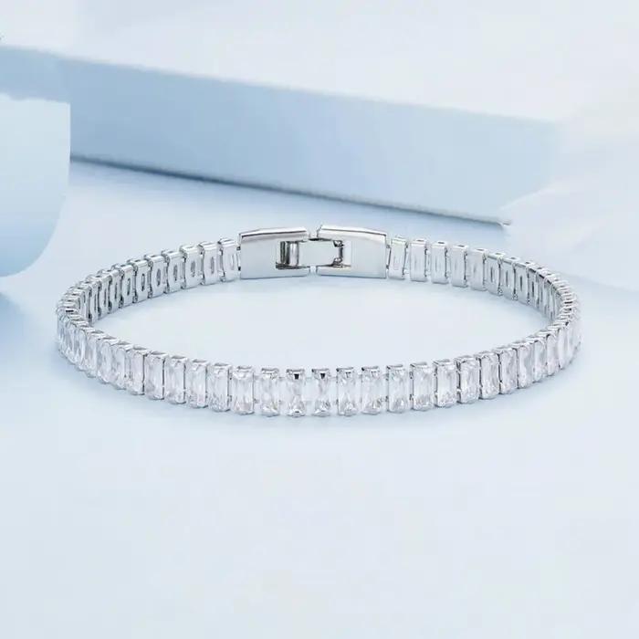 Buyee – Bracelet en argent Sterling 925 pour femmes, bijoux en cristal blanc scintillant, cadeau élé