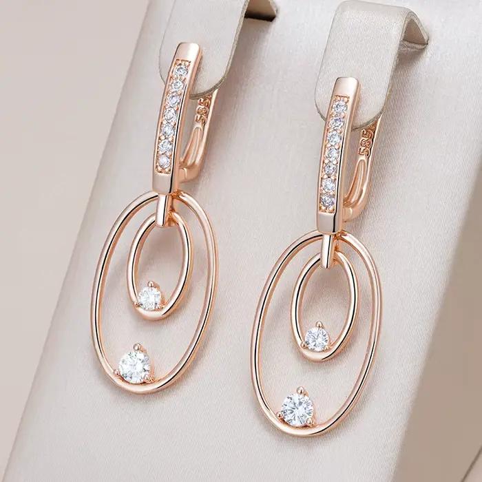 Kinel mode 585 couleur or Rose brillant grande boucle d'oreille pour les femmes inhabituel brillant naturel Zircon accessoires quotidien bijoux fins