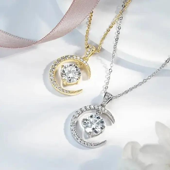 Collier pendentif étoile et lune en Moissanite couleur D 2CT pour femmes