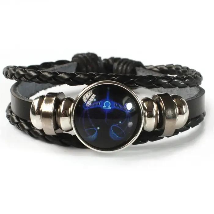 12 signes du zodiaque Constellation charme Bracelet lumineux hommes femmes mode multicouche tissage