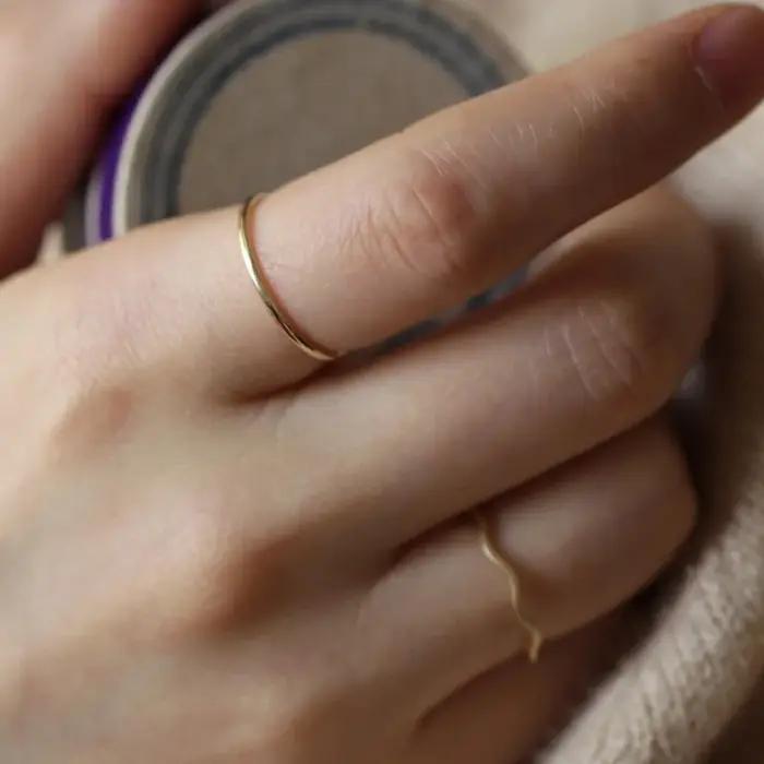 Bague fine minimaliste en argent Sterling 925 plaqué or 14 carats pour femmes