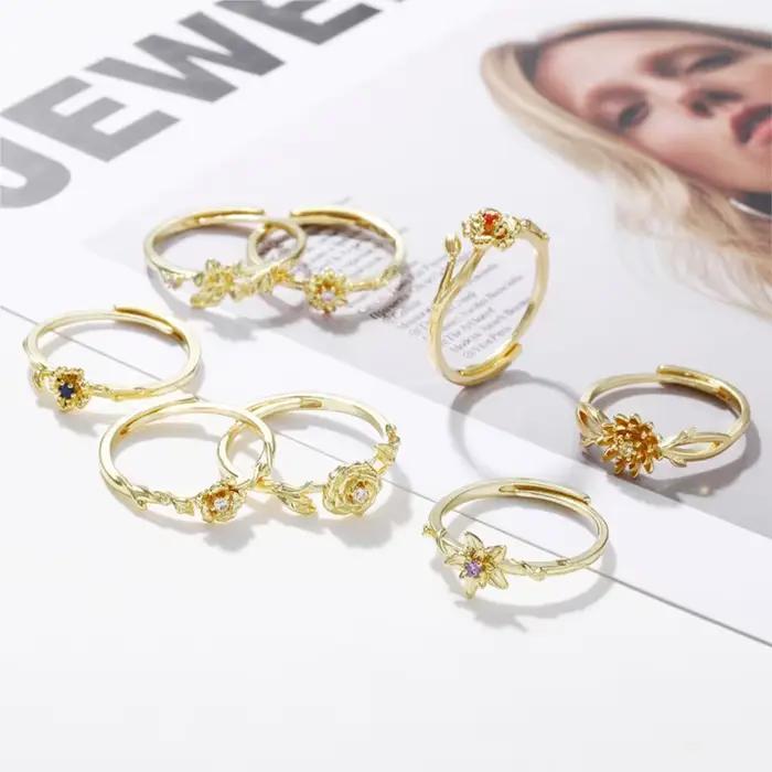 Bague Fleur Anenjery bijou floral hypoallergénique pour femmes occasions spéciales cadeau d'anniversaire ajustable en cuivre zircone cubique