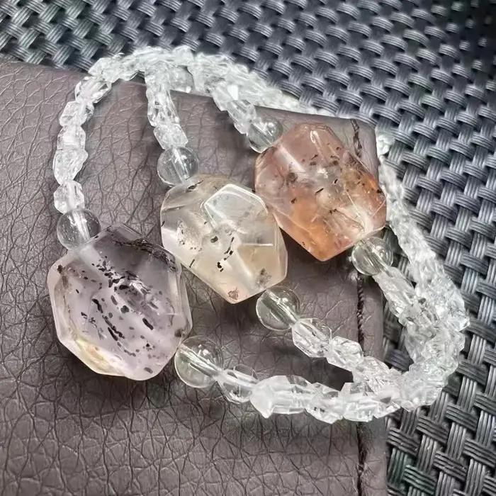 Bracelet 925 Argent Serti de Pierres de Herkimer Diamant Cristal et Quartz Hématoïde Noir Bijou Unisexe Occasions Spéciales
