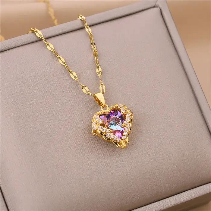 Collier en acier inoxydable serti de cristal de zircon pour femmes, style moderne, bijou luxueux pour soirées et occasions spéciales