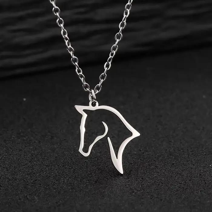Collier en acier inoxydable avec pendentif cheval creux, bijoux unisexes mignons pour femme, cadeau