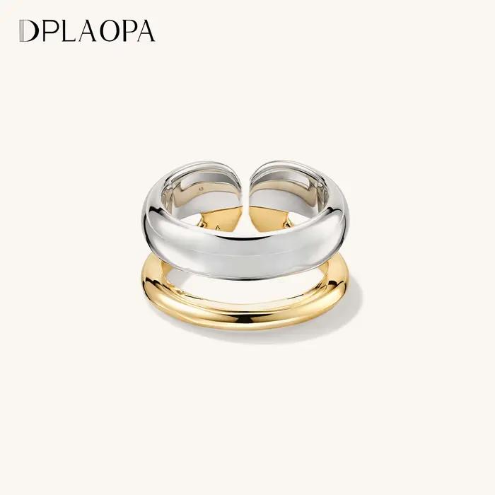Bague en argent sterling 925 sertie de zirconium blanc double placage en platine et or 18k pour femmes rock punk style engagement anniversaire mariage