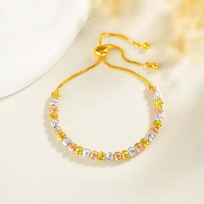Bracelet de perles de luxe à texture tricolore pour femmes, bracelets à breloques à chaîne réglable